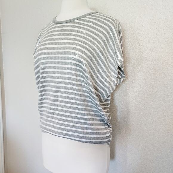 Michael Kors Gray & White Striped Blouse w/Sequins - Picture 6 of 12